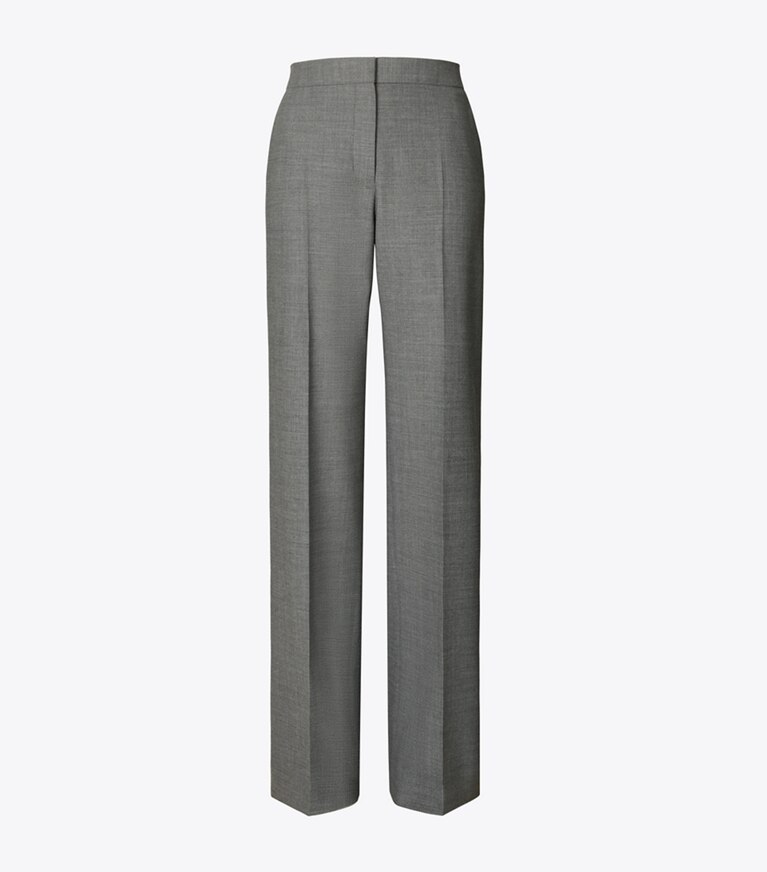Tory Burch diseñador prendas inferiores Pantalón de lana en Dark Gray Melange frente
