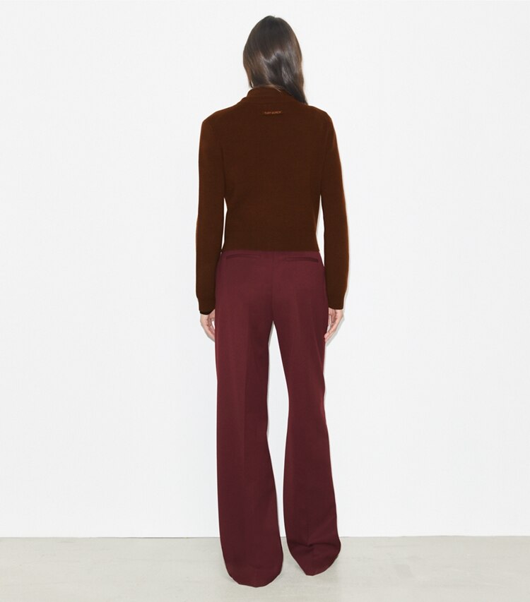 Tory Burch diseñador prendas inferiores Pantalón de lana en Merlot parte posterior en modelo