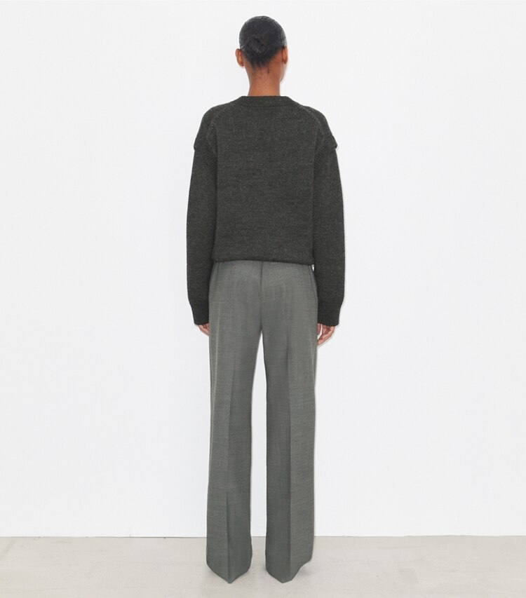 Tory Burch diseñador prendas inferiores Pantalón de lana en Dark Gray Melange parte posterior en modelo