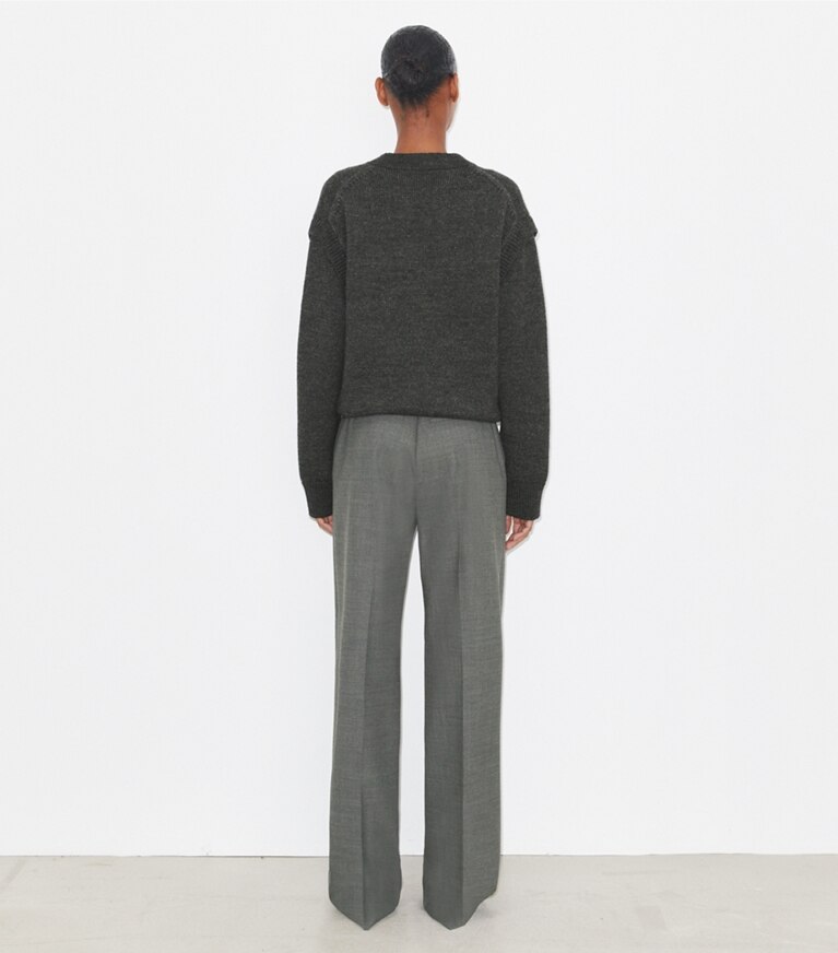 Tory Burch diseñador prendas inferiores Pantalón de lana en Dark Gray Melange parte posterior en modelo