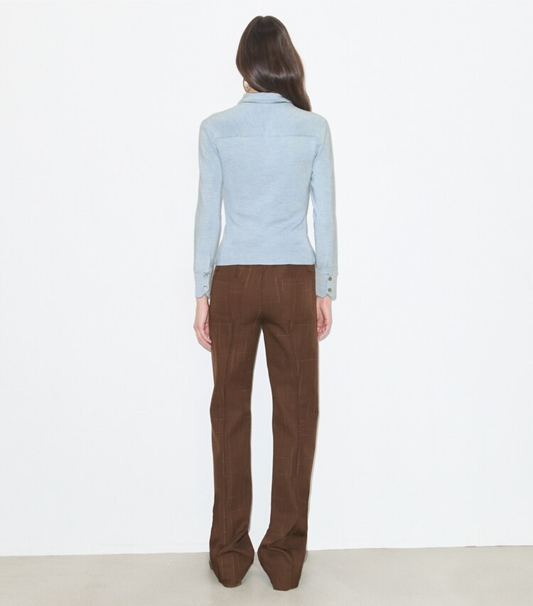 Tory Burch diseñador prendas inferiores Pantalón de lana en Chocolate parte posterior en modelo