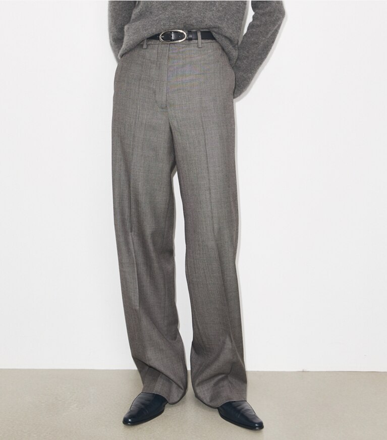 Tory Burch diseñador prendas inferiores Pantalón de lana en Black / Gray detalle en modelo