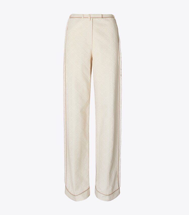 Tory Burch diseñador prendas inferiores Pantalón de mezclilla con monograma de T en White / Ivory T Monogram frente