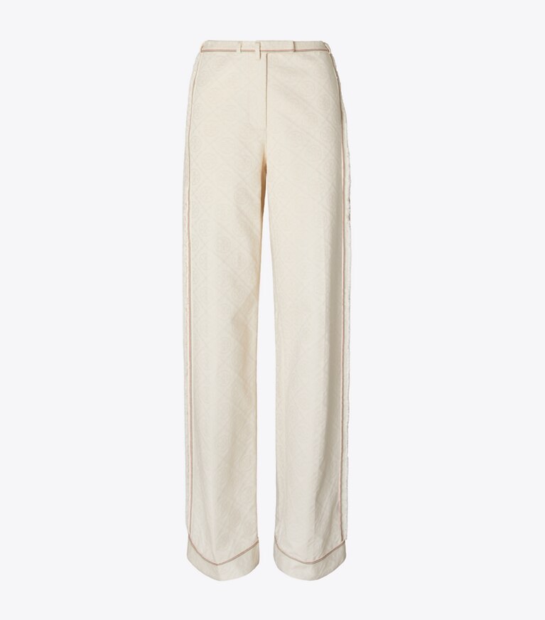 Tory Burch diseñador prendas inferiores Pantalón de mezclilla con monograma de T en White / Ivory T Monogram frente