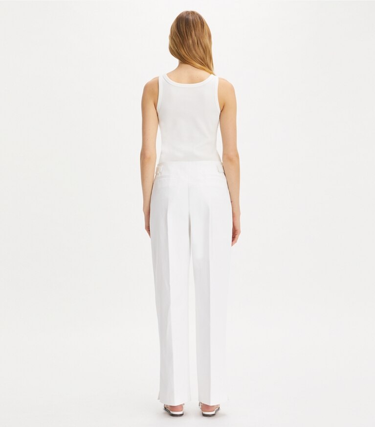 Tory Burch diseñador prendas de abajo Pantalón de sarga de algodón en White parte posterior en modelo