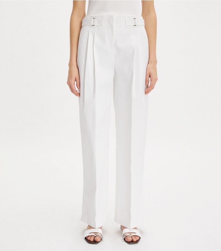 Tory Burch diseñador prendas de abajo Pantalón de sarga de algodón en White detalle en modelo