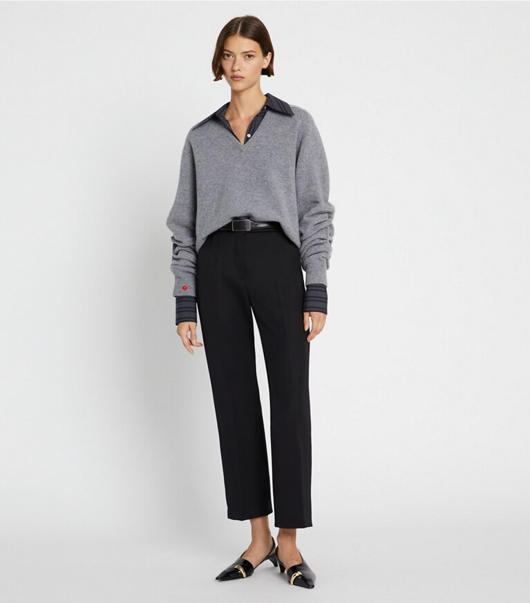 Tory Burch diseñador prendas inferiores Pantalón de sarga en Sport Black frente en modelo