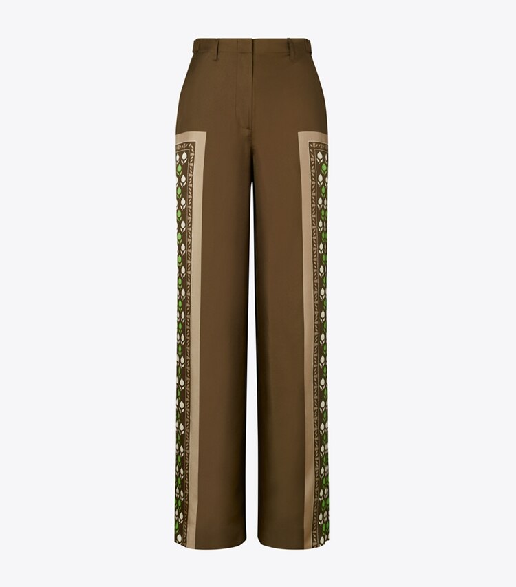 Tory Burch diseñador prendas inferiores Pantalón de satén en Chocolate Pomegranate frente