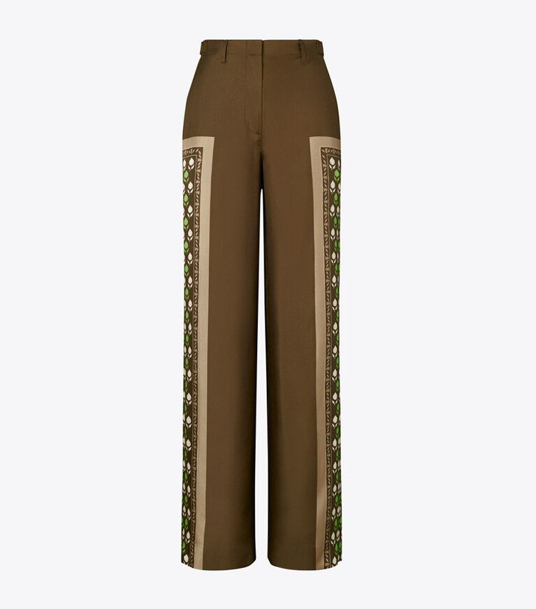 Tory Burch diseñador prendas inferiores Pantalón de satén en Chocolate Pomegranate frente