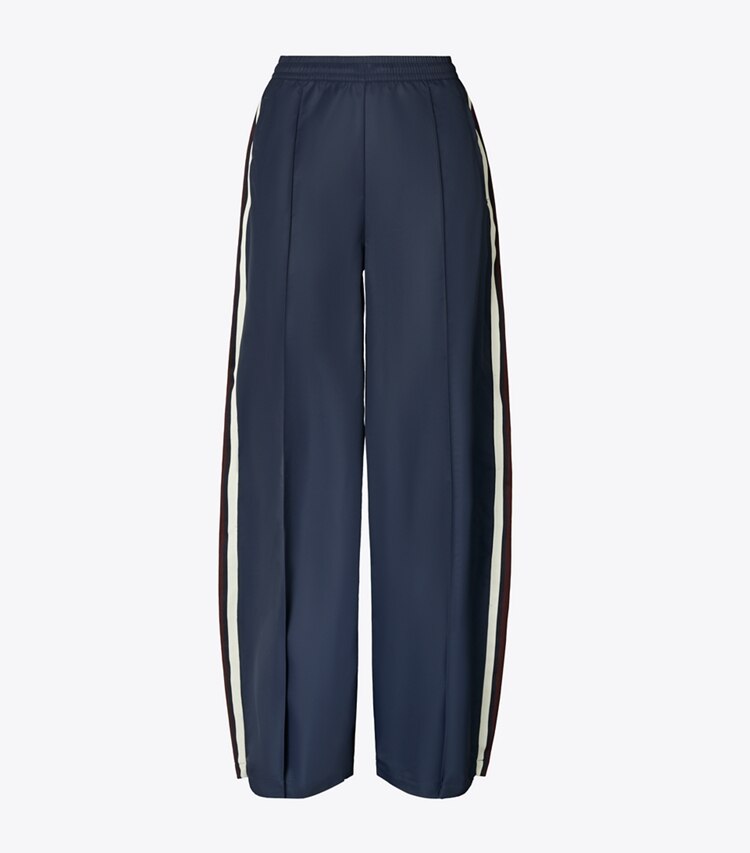 Tory Burch diseñador prendas inferiores Pantalón deportivo de nailon de pierna ancha en Medium Navy frente
