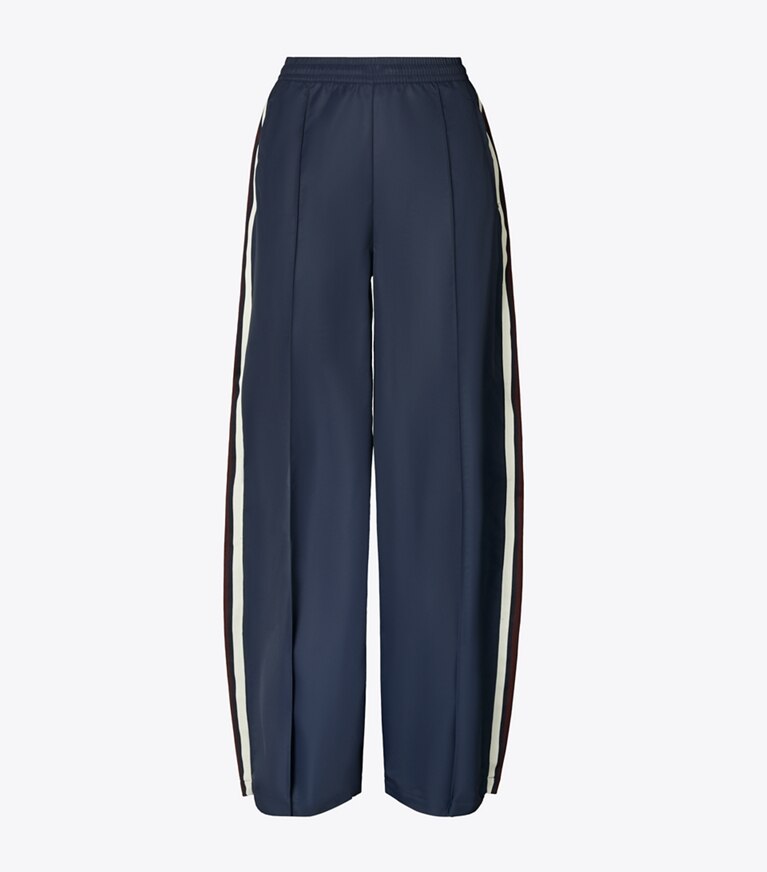 Tory Burch diseñador prendas inferiores Pantalón deportivo de nailon de pierna ancha en Medium Navy frente