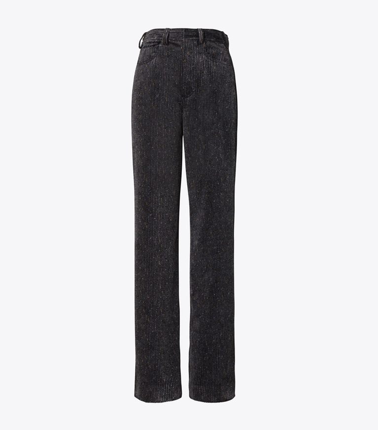 Tory Burch designer bas Pantalon ample en velours côtelé in Flecked Charcoal front