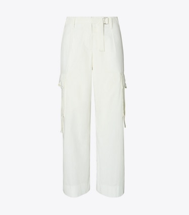 Tory Burch designer bas Pantalon cargo en coton in Optic White front