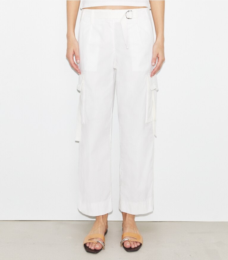 Tory Burch designer bas Pantalon cargo en coton in Optic White front
