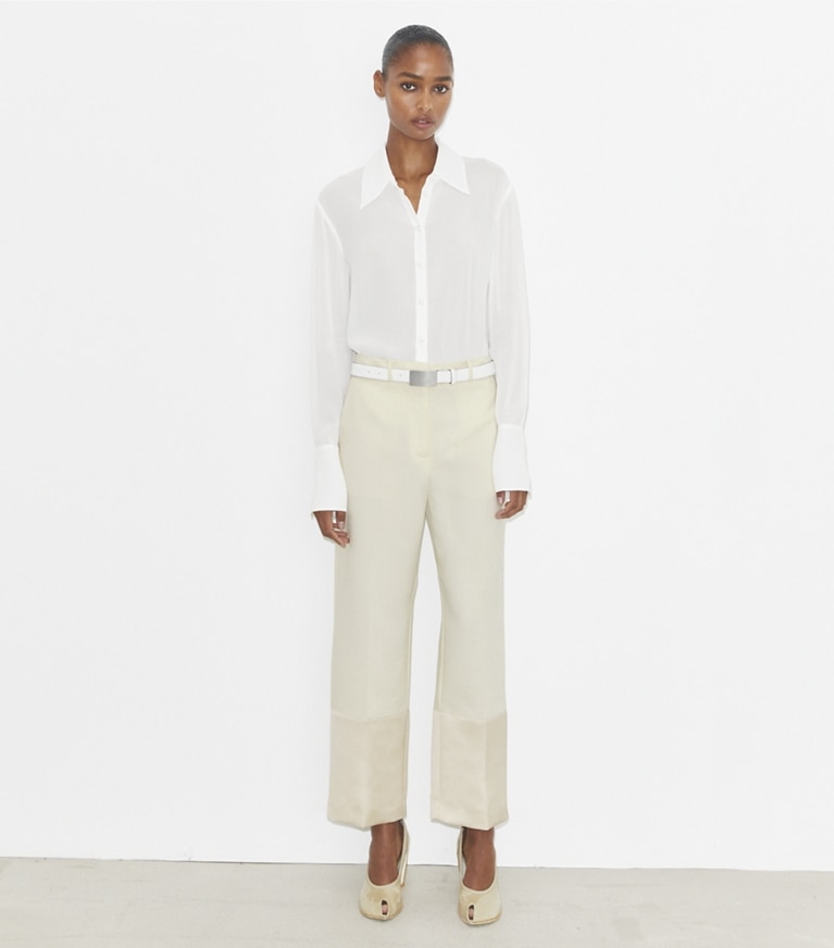 Tory Burch designer bas Pantalon court en crêpe in French Cream front