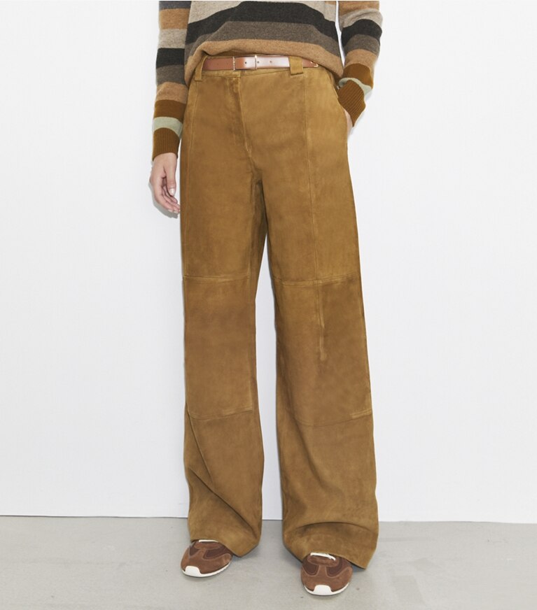 Tory Burch designer bas Pantalon décontracté en daim in Hazelnut Suede front