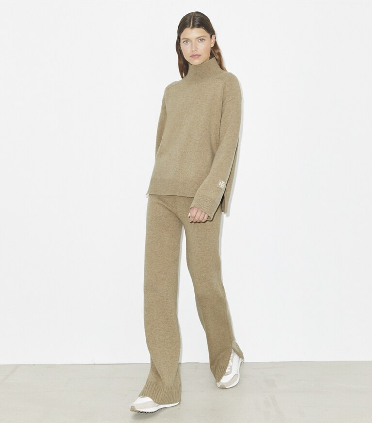 Tory Burch designer bas Pantalon décontracté en laine in Oatmeal Melange front