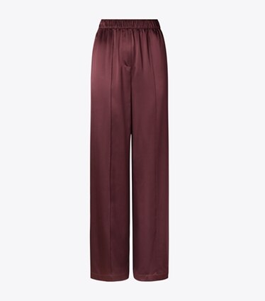 Tory Burch designer bas Pantalon décontracté en soie dans Mahogany de face