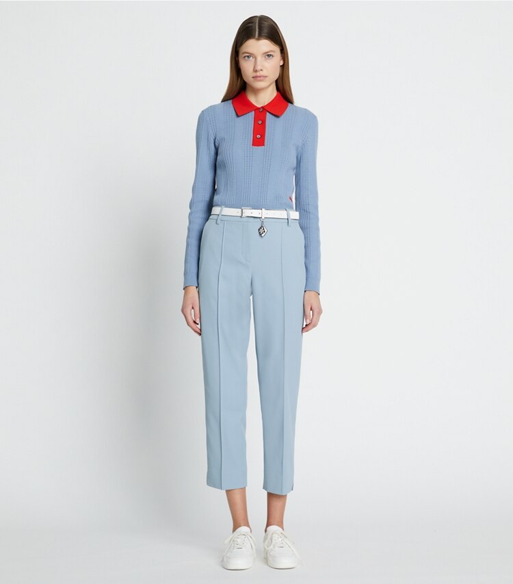 Tory Sport designer bas Pantalon de golf en sergé technique in Seafaring sur mannequin, devant