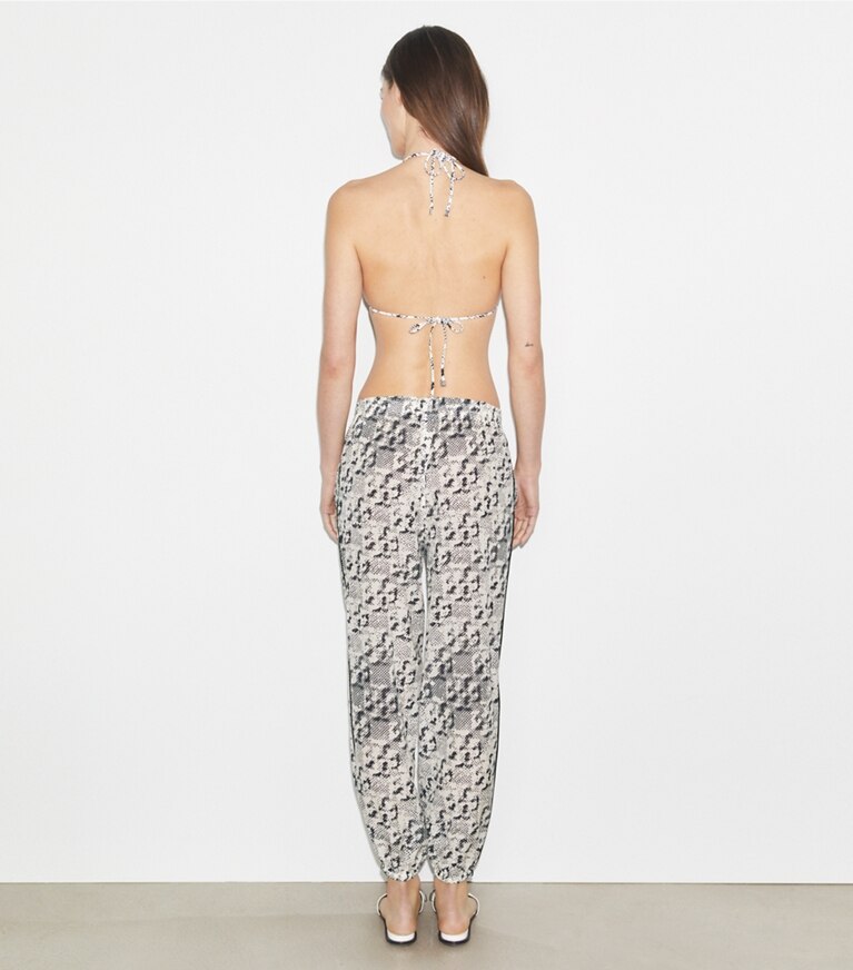 Tory Burch designer paréos Pantalon de plage en soie in New Ivory Distressed Pixelated Logo front