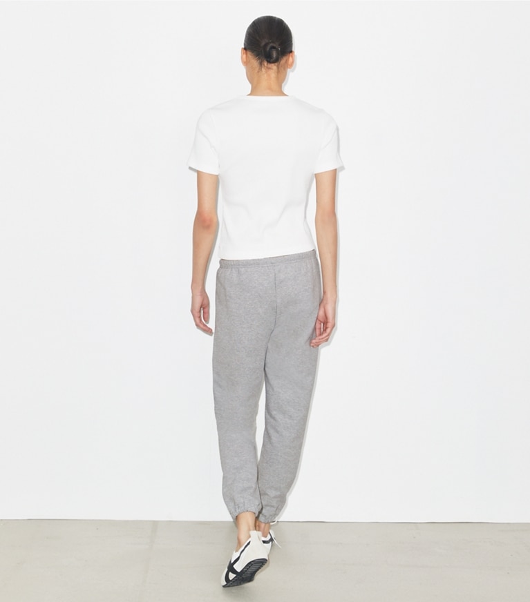 Tory Burch designer bas Pantalon de survêtement en coton brodé in Medium Heather Gray front