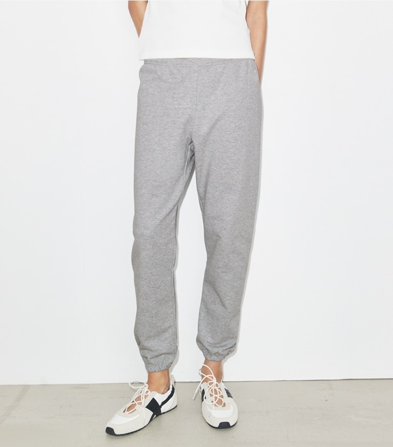 Tory Burch designer bas Pantalon de survêtement en coton brodé in Medium Heather Gray front