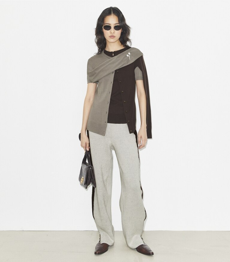 Tory Burch designer bas Pantalon de survêtement en jersey japonais in Ivory / Mocha front