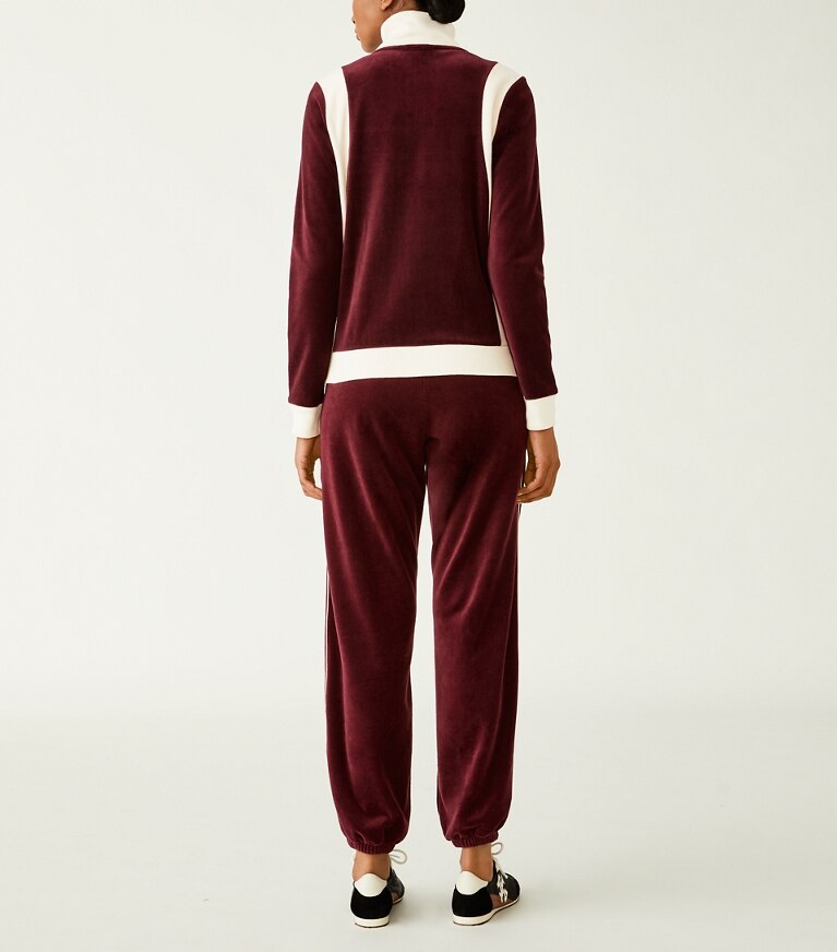 Tory Sport designer bas Pantalon de survêtement en velours in Winetasting on model back