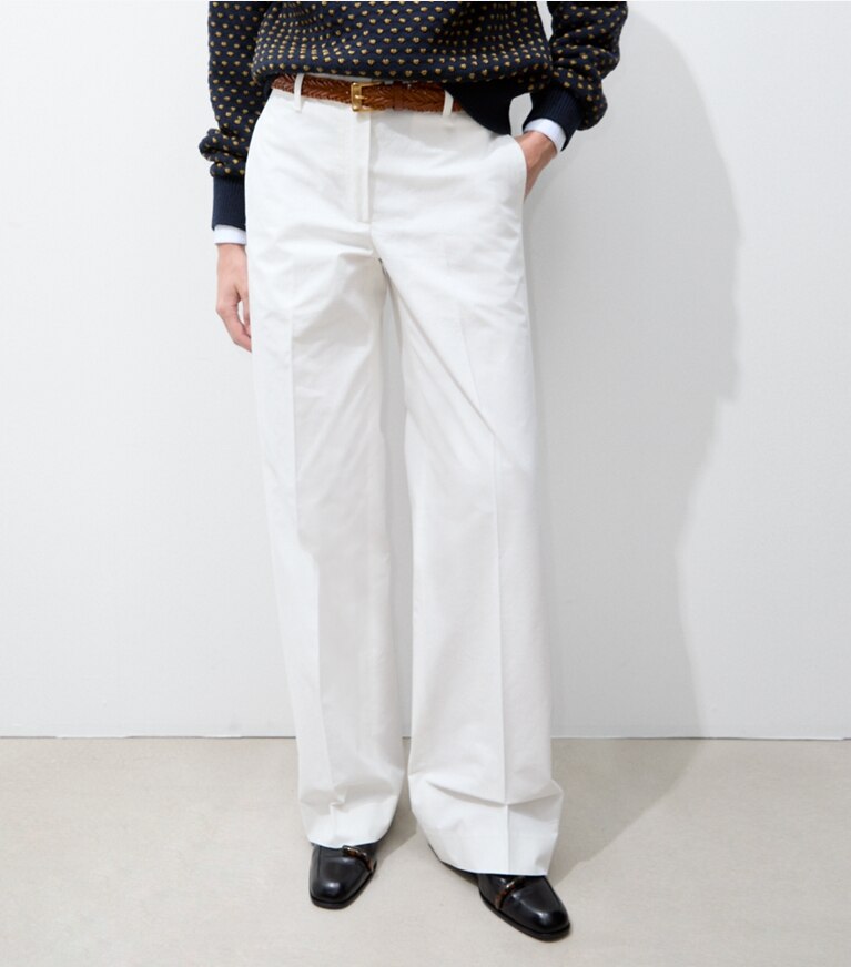 Tory Burch designer bas Pantalon en coton brossé dans White détail sur modèle