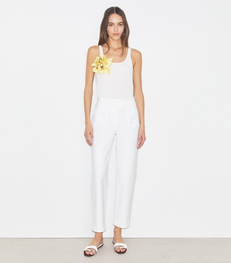 Tory Burch designer bas Pantalon en coton dans White sur modèle, de face