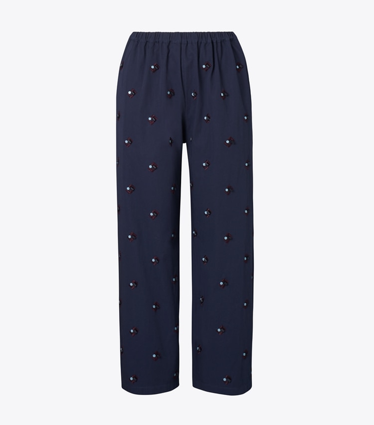 Tory Burch designer paréos Pantalon en coton orné dans Medium Navy de face
