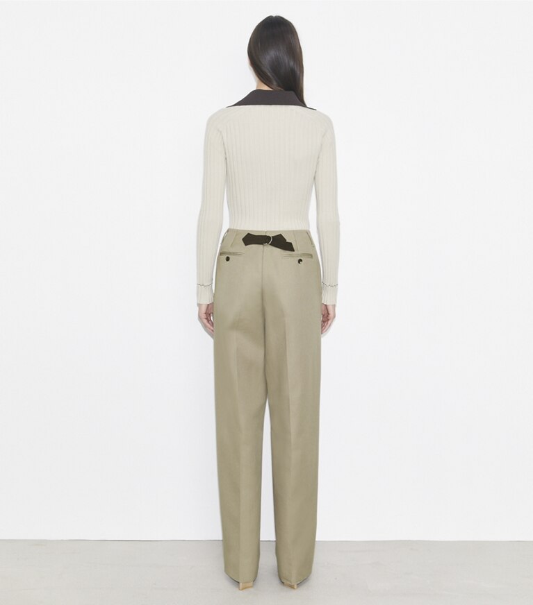 Tory Burch designer bas Pantalon en coton vieilli in Taupe Gray front