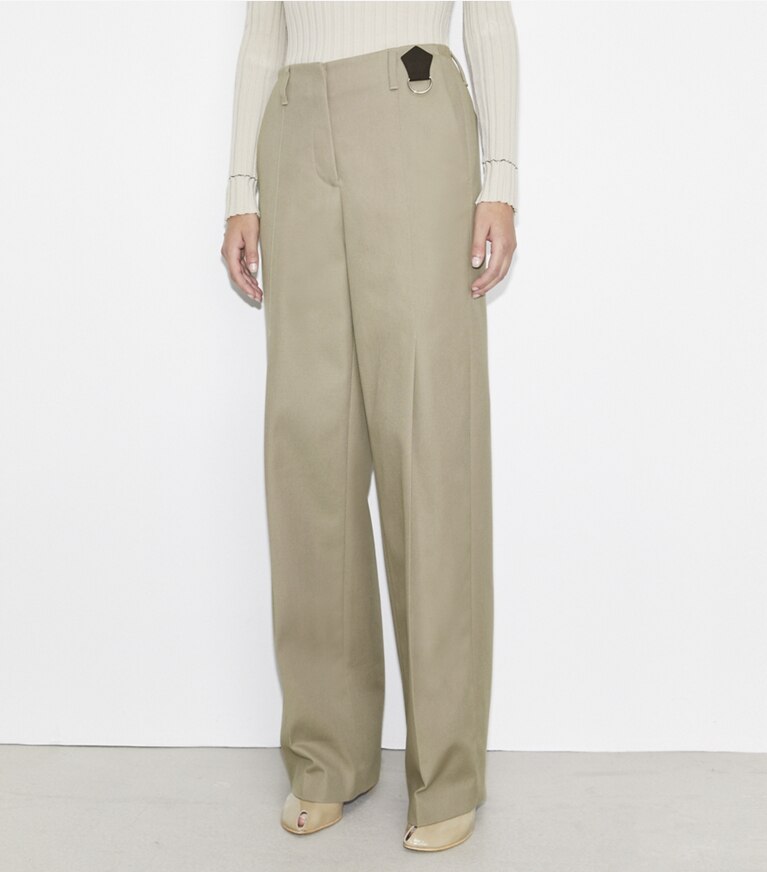 Tory Burch designer bas Pantalon en coton vieilli in Taupe Gray front