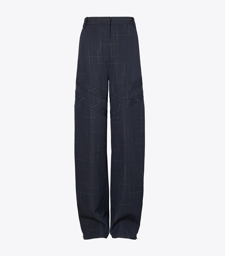 Tory Burch designer bas Pantalon en laine à jambe large dans Dark Navy / Copper de face