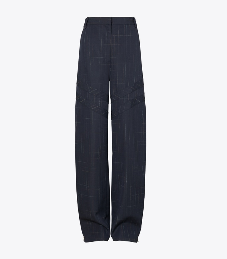 Tory Burch designer bas Pantalon en laine à jambe large dans Dark Navy / Copper de face