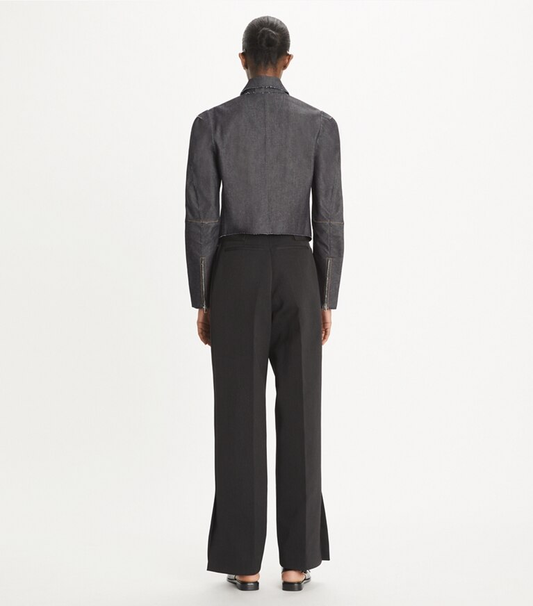 Tory Burch designer bas Pantalon en laine et coton in Night Shadow on model back