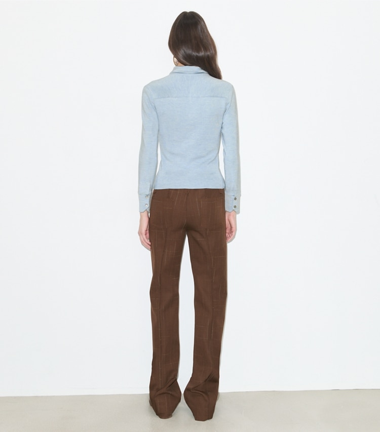 Tory Burch designer bas Pantalon en laine in Chocolate on model back