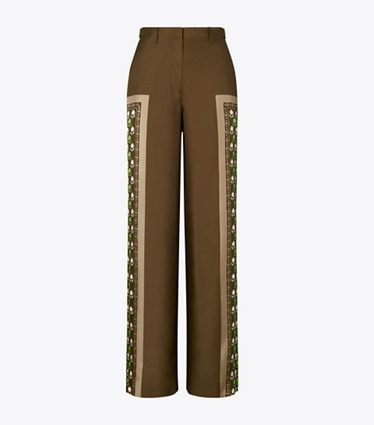 Tory Burch designer bas Pantalon en satin in Chocolate Pomegranate front