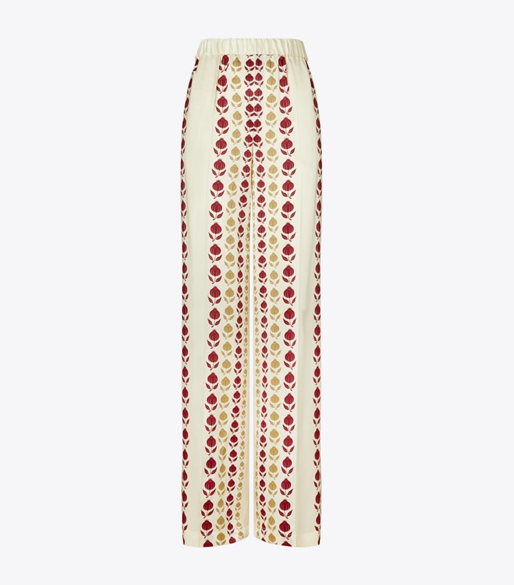 Tory Burch designer bas Pantalon en soie imprimée in Neutral Flower Stripe front