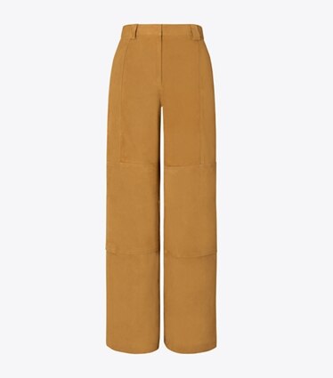 Tory Burch designer bas Pantalon en suède coupe décontractée dans Hazelnut Suede de face