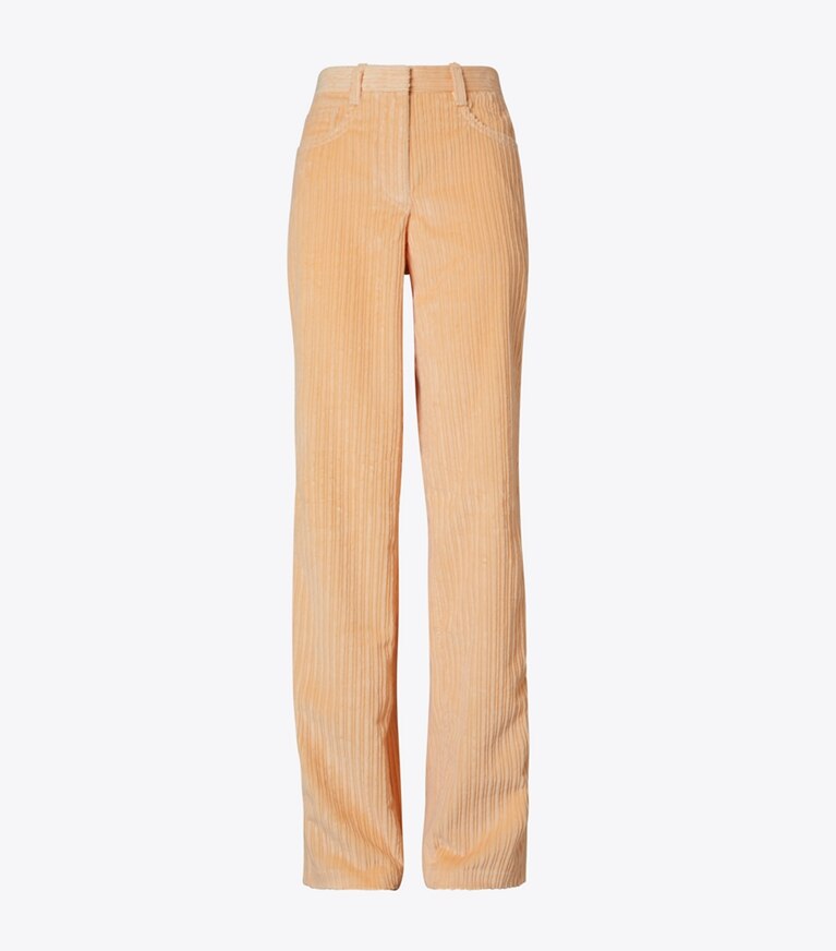 Tory Burch designer bas Pantalon en velours côtelé Buddy dans Apricot de face