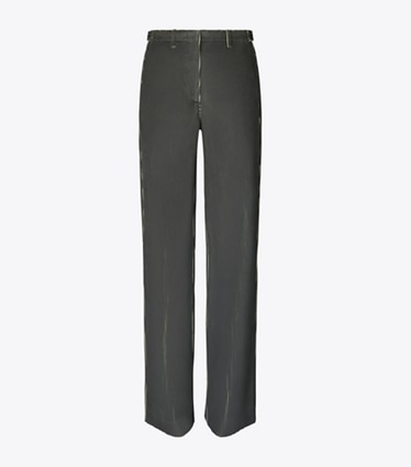 Tory Burch designer bas Pantalon en velours côtelé in Dark Brown / Bright Green front