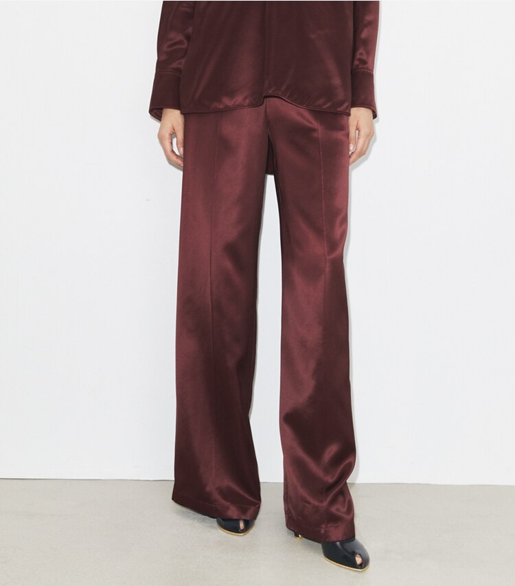 Tory Burch designer bas Pantalon en viscose in Merlot on model detail