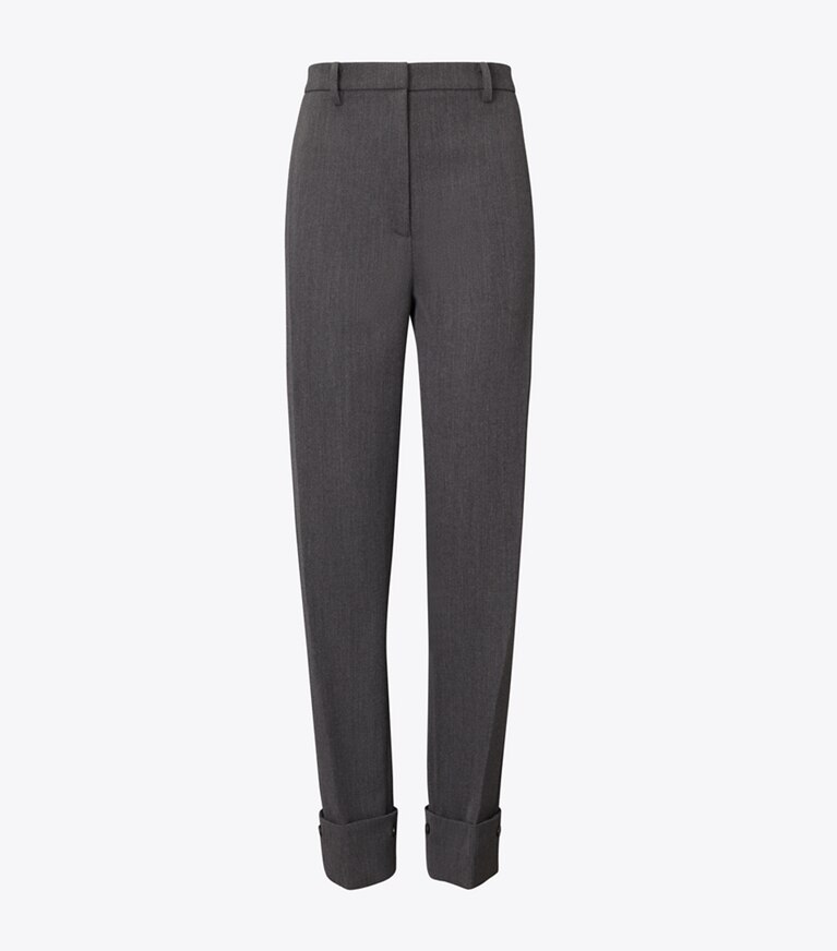 Tory Burch designer bas Pantalon habillé en laine dans Charcoal Melange de face