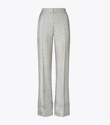 Tory Burch designer bas Pantalon imprimé T Monogram en soie in Gray T Monogram Mini front