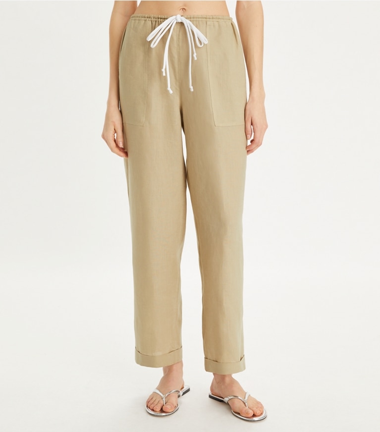 Tory Burch designer copricostume Pantalone da mare in lino in Sandpiper front