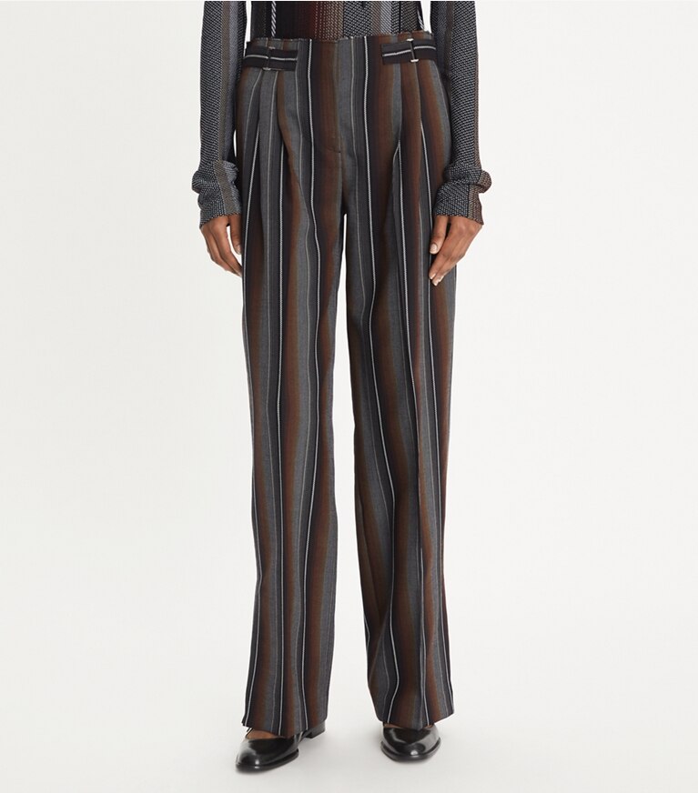 Tory Burch designer pantaloni Pantalone in jacquard a righe in Black/Rust front