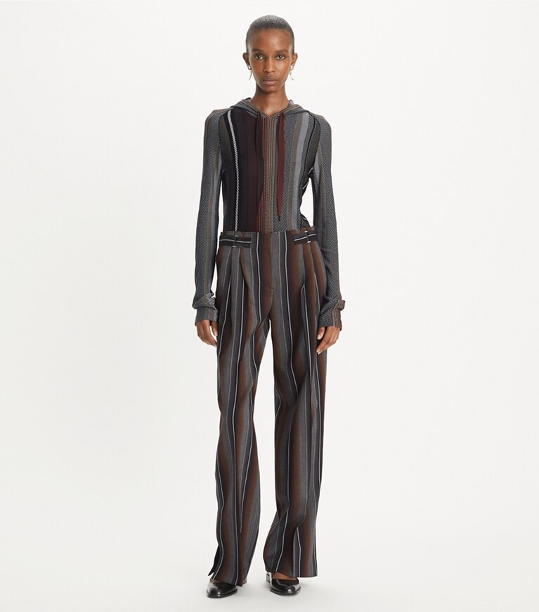 Tory Burch designer pantaloni Pantalone in jacquard a righe in Black/Rust front