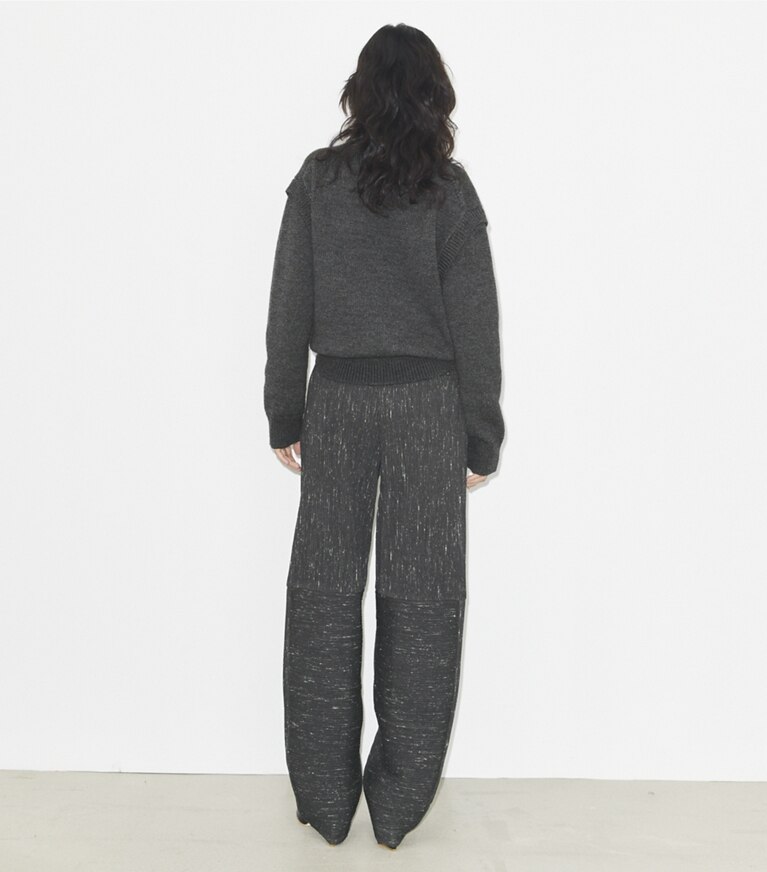 Tory Burch designer pantaloni Pantalone in lana a gamba ampia in Charcoal/White front