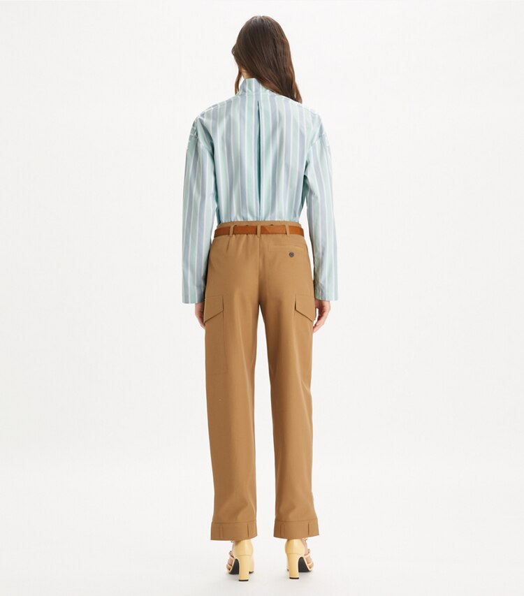 Tory Burch designer pantaloni Pantalone in lana in Dark Sandalwood on model back